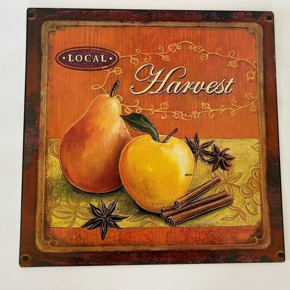 VINTAGE Metal tin Barnyard design Wall decor Local Harvest Fall - Picture 1 of 3